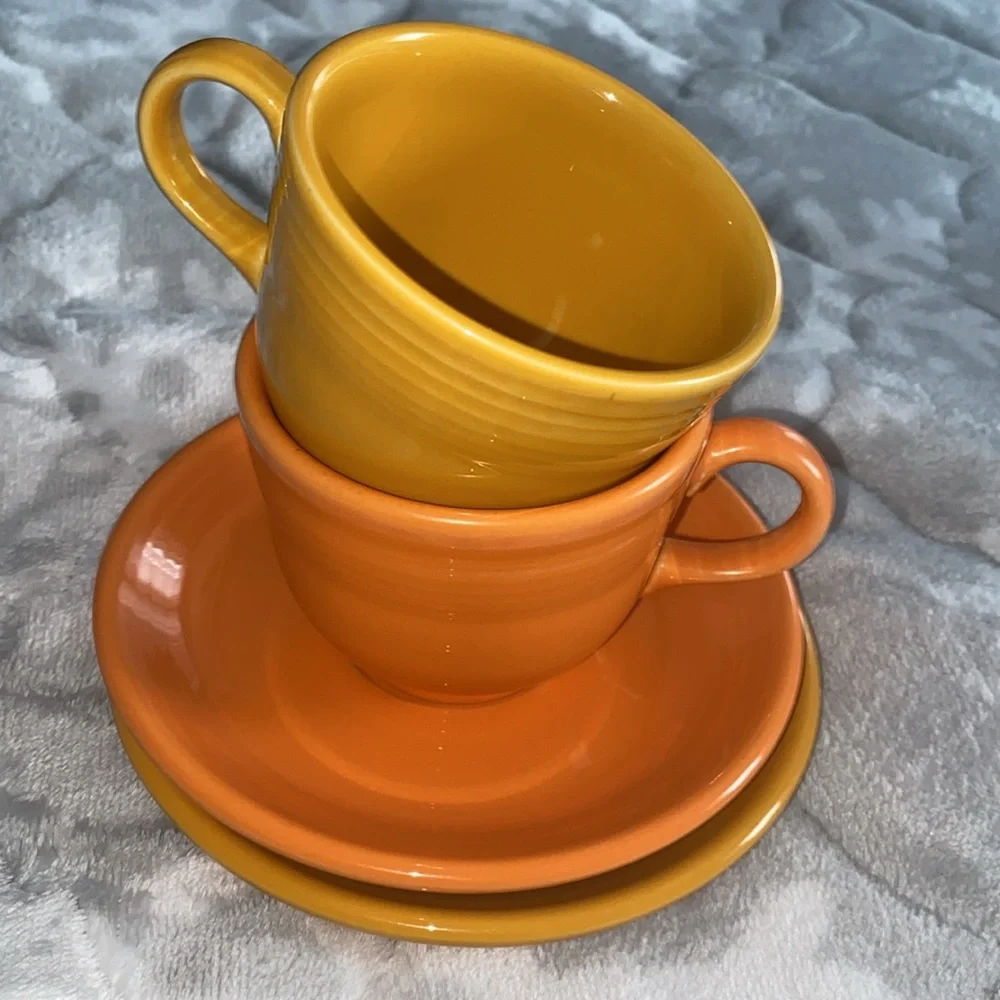 Fiesta Homer Laughlin Orange Teacup Set Saucers Cups Lead Free USA‎ made
